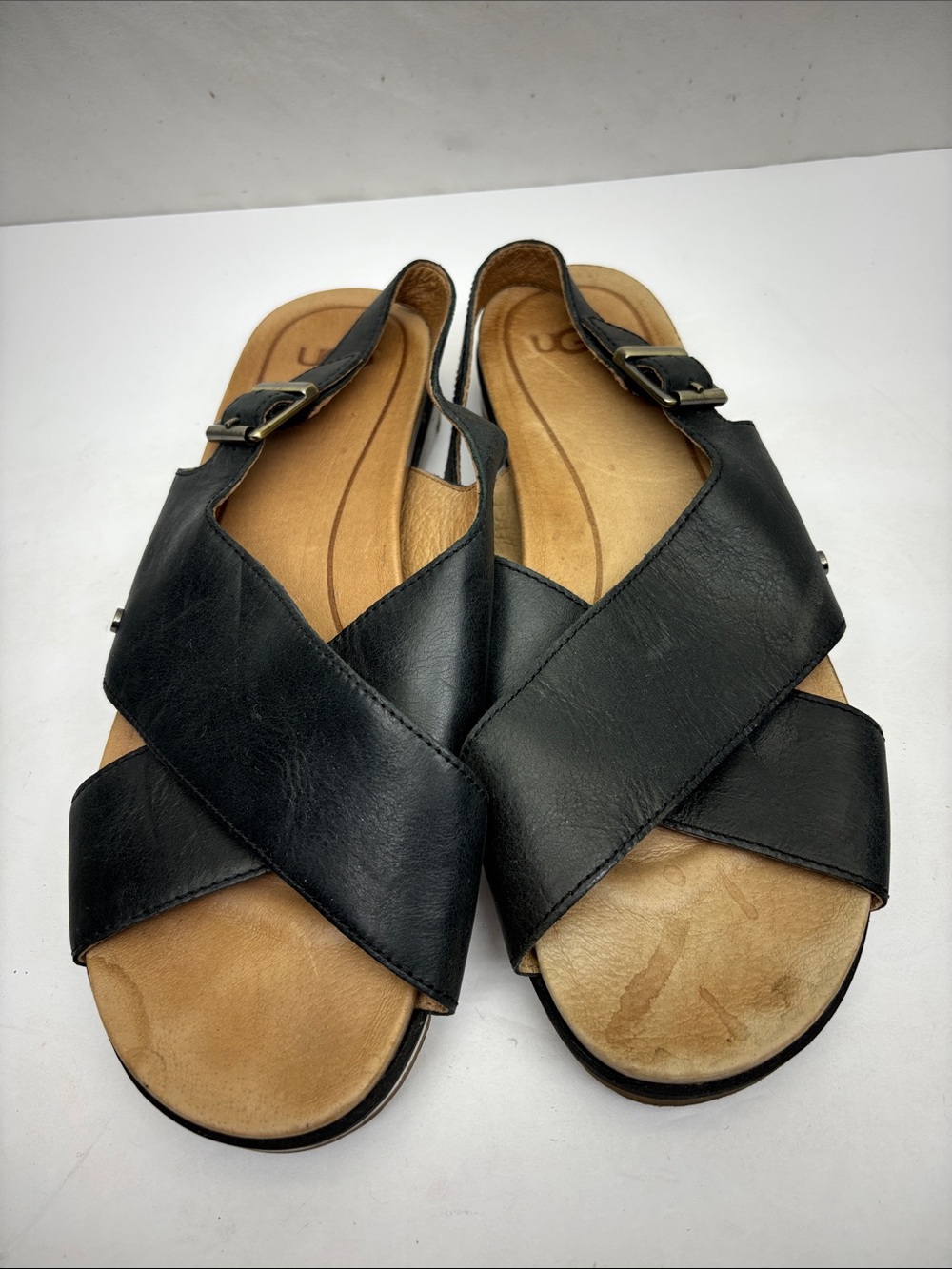 UGG Women's Black Leather Crossband Slingback Sandals, SZ 10